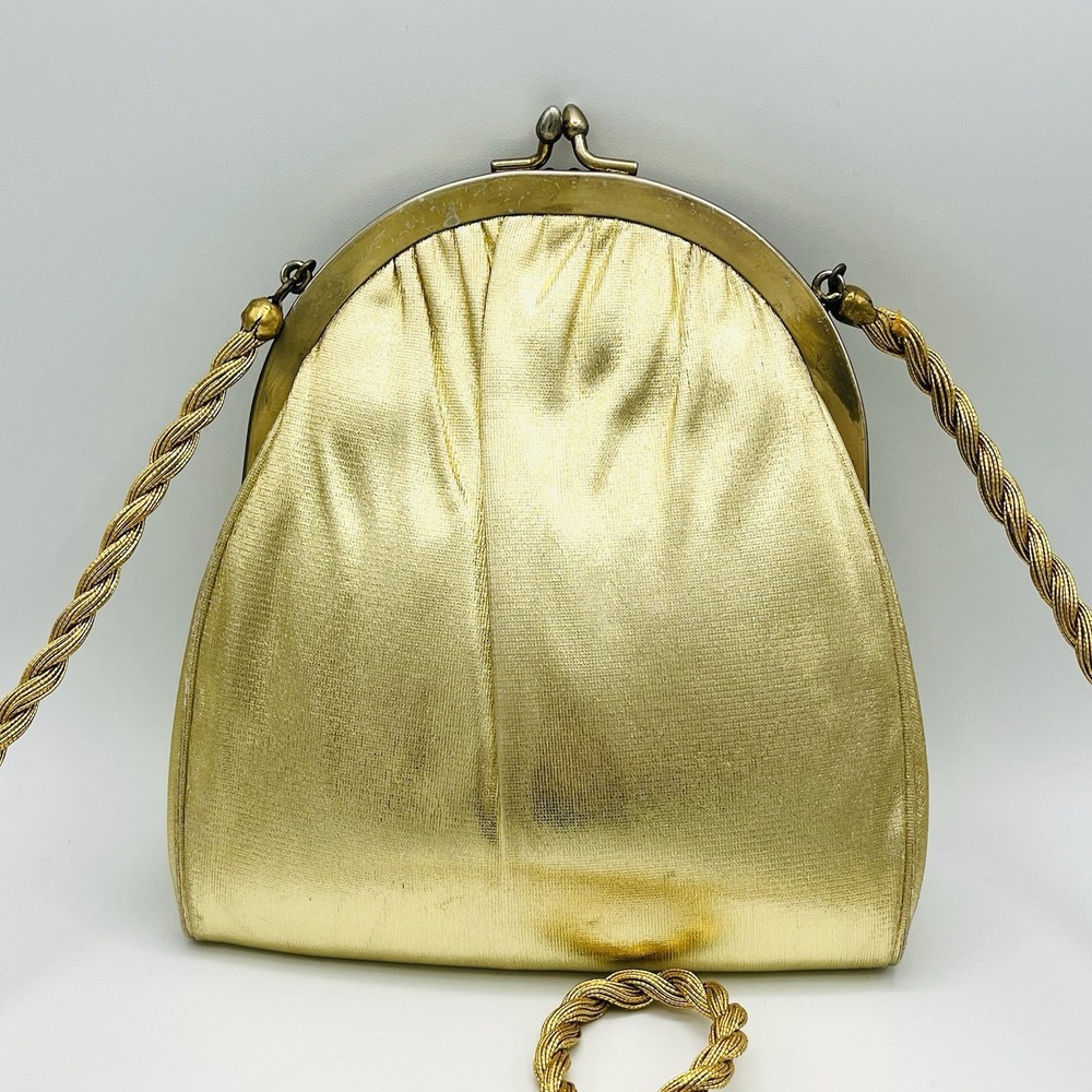 Vintage Harry Levine Evening Bag Gold Amber Stone Matching Coin Purse Kisslock - Picture 4 of 12